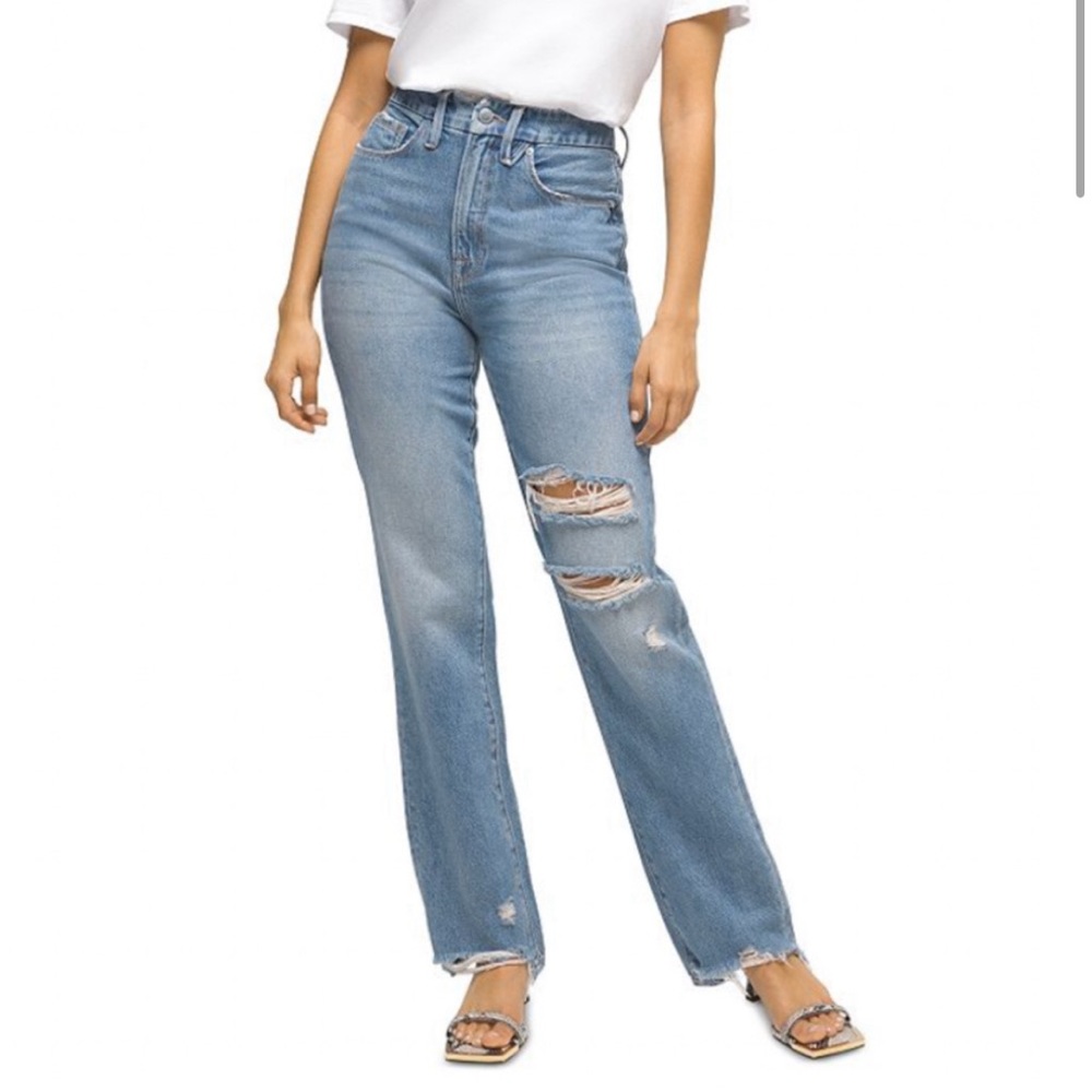 GOOD AMERICAN Good Boy Distressed Blue536 Boyfriend Jeans